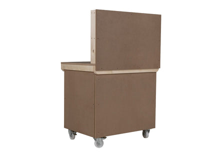 Wooden MDF Top Workbench With Lockable Cupboard (V.9) with back panel, double shelf and wheels
