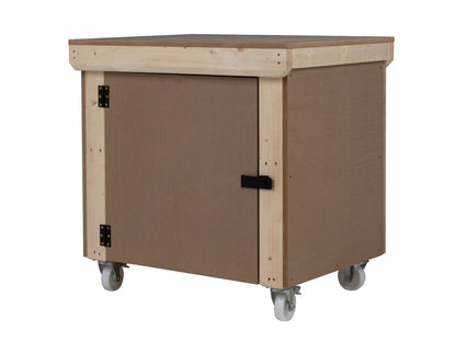 Wooden MDF Top Workbench With Lockable Cupboard (V.9) double shelf and wheels