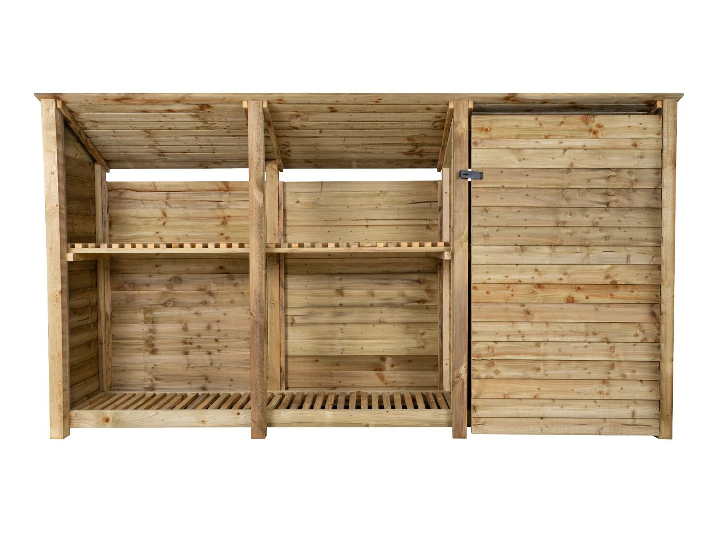 Wooden Garden Tool Storage (Roof Sloping Back) with Shelf W-335cm, H-126cm or 180cm, D-88cm