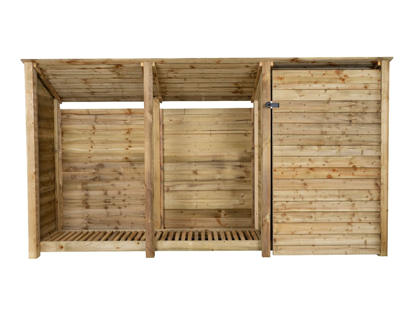 Wooden Garden Tool Storage (Roof Sloping Back) W-335cm, H-126cm or 180cm, D-88cm