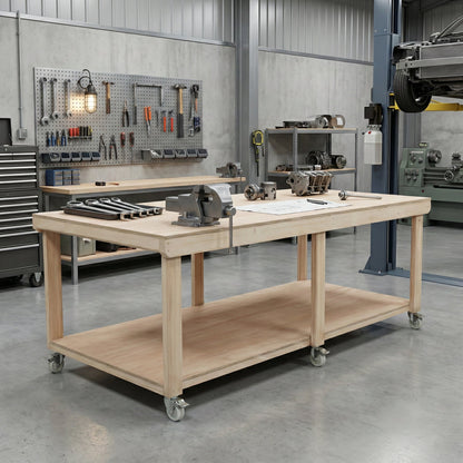 Wooden Workbench Eucalyptus Hardwood Top Depth-4ft with Wheels
