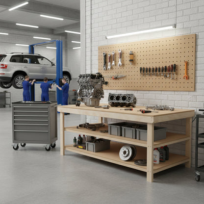 Wooden Workbench MDF Top Depth-4ft With Double Shelf