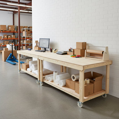 Wooden Workbench Eucalyptus Hardwood Top Depth-3ft with Wheels