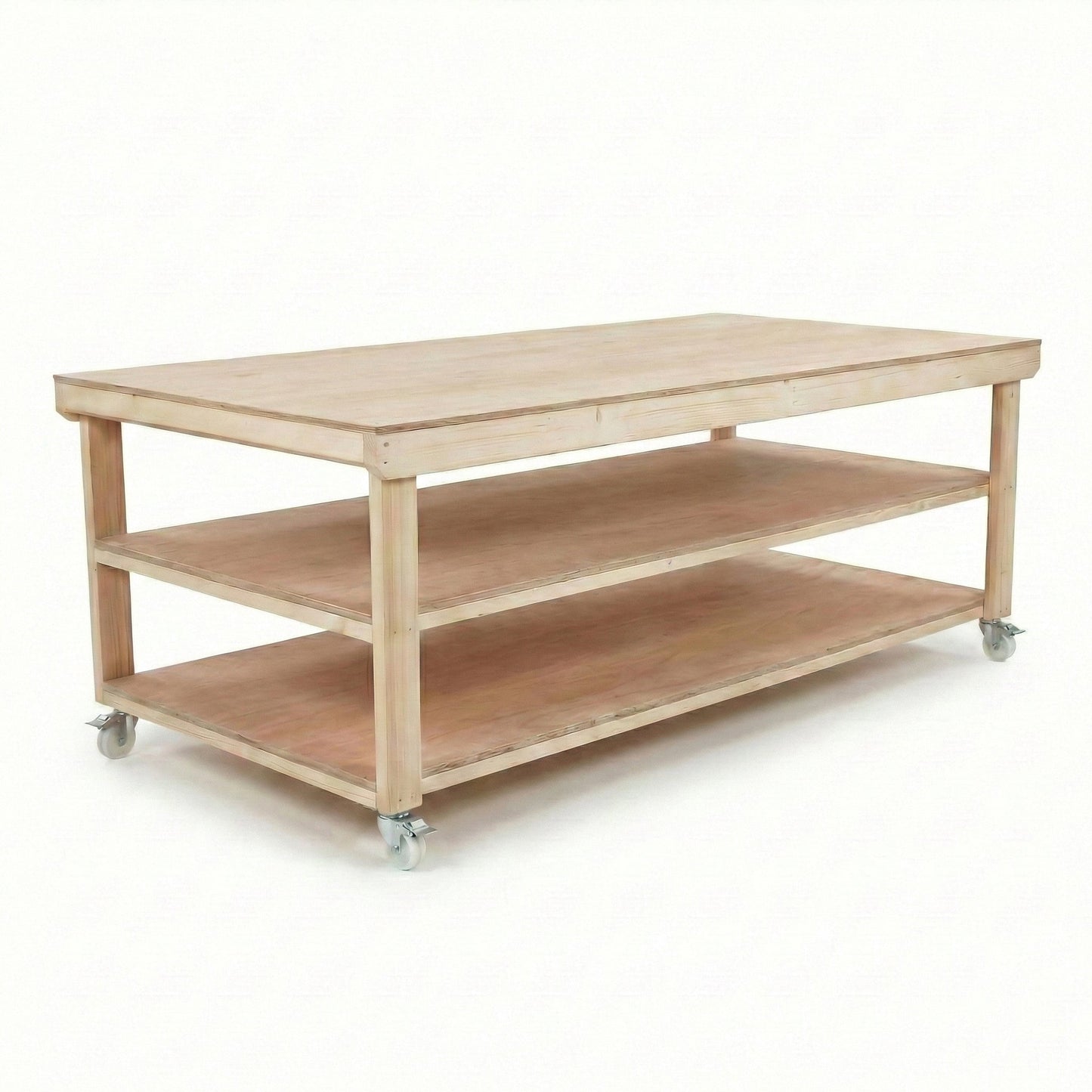 Wooden Workbench Eucalyptus Hardwood Top Depth-4ft Double Shelf and Wheels