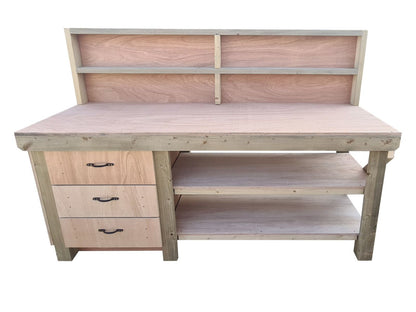 Wooden Eucalyptus top tool cabinet workbench with storage shelf (V.7) with back panel and double shelf