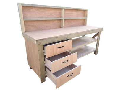 Wooden Eucalyptus top tool cabinet workbench with storage shelf (V.7) with back panel and double shelf