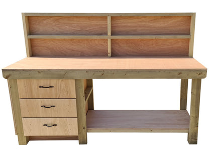 Wooden Eucalyptus top tool cabinet workbench with storage shelf (V.7) with back panel