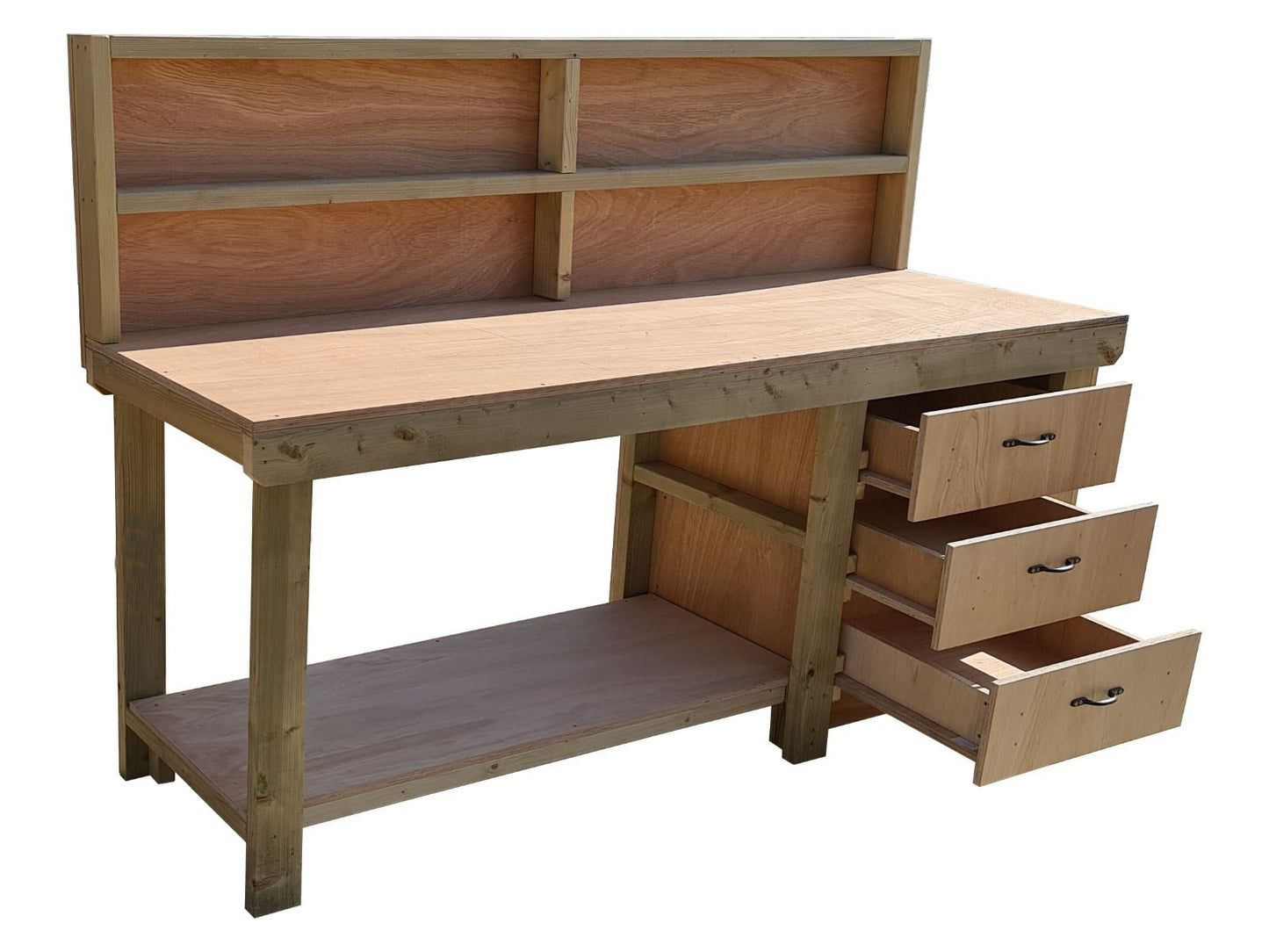 Wooden Eucalyptus top tool cabinet workbench with storage shelf (V.7) with back panel