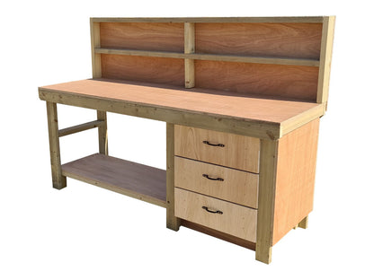 Wooden Eucalyptus top tool cabinet workbench with storage shelf (V.7) with back panel