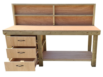Wooden Eucalyptus top tool cabinet workbench with storage shelf (V.7) with back panel