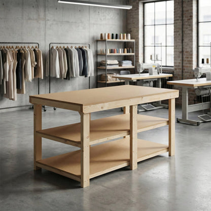 Wooden Workbench MDF Top Depth-3ft With Double Shelf
