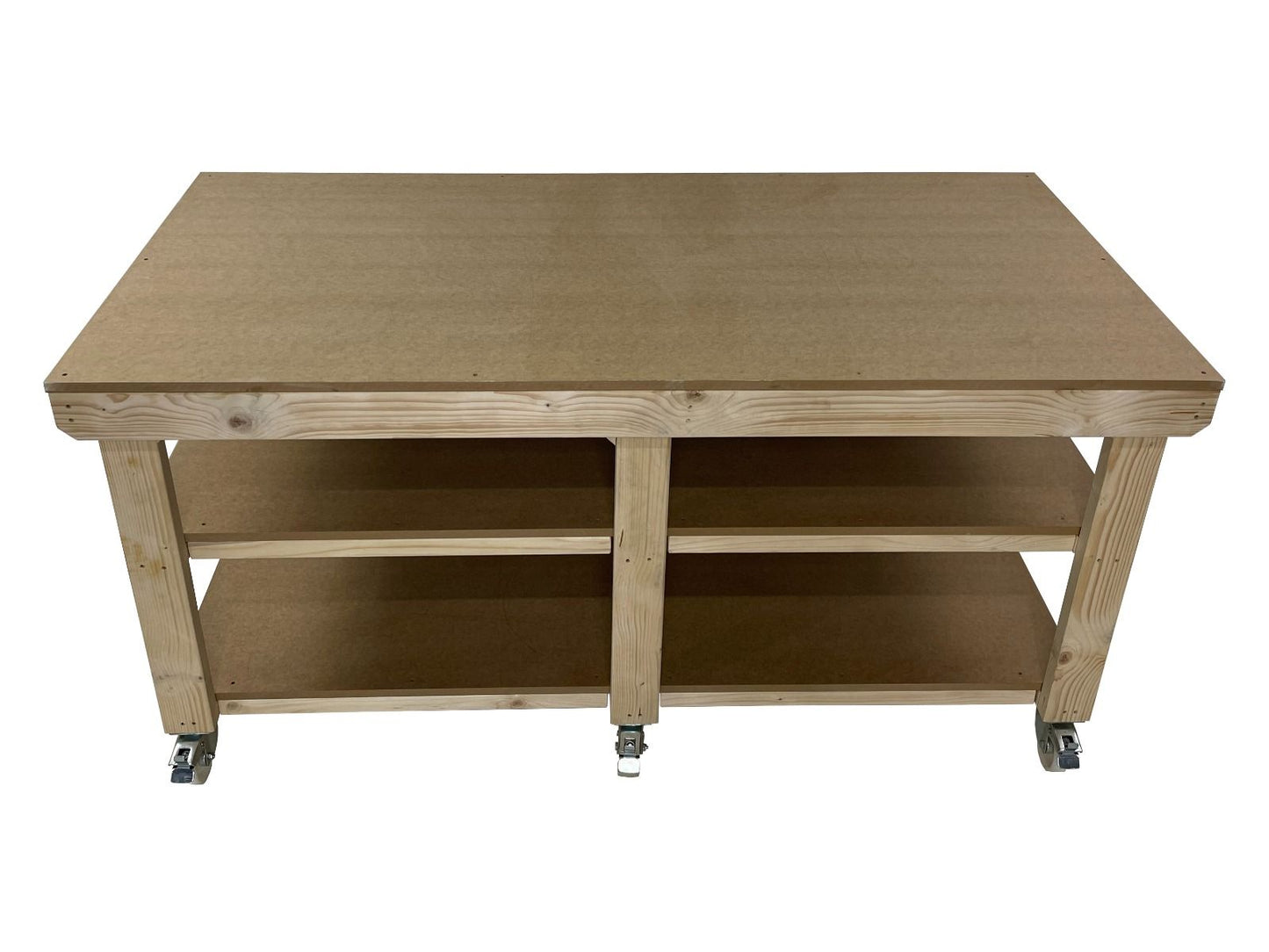 Wooden Workbench MDF Top Depth-4ft With Wheels and Double Shelf