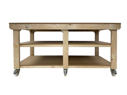 Wooden Workbench MDF Top Depth-4ft With Wheels and Double Shelf
